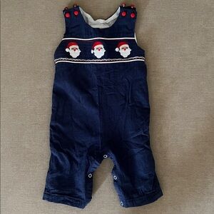 Lil Cactus Navy and Red Santa Smocked Romper